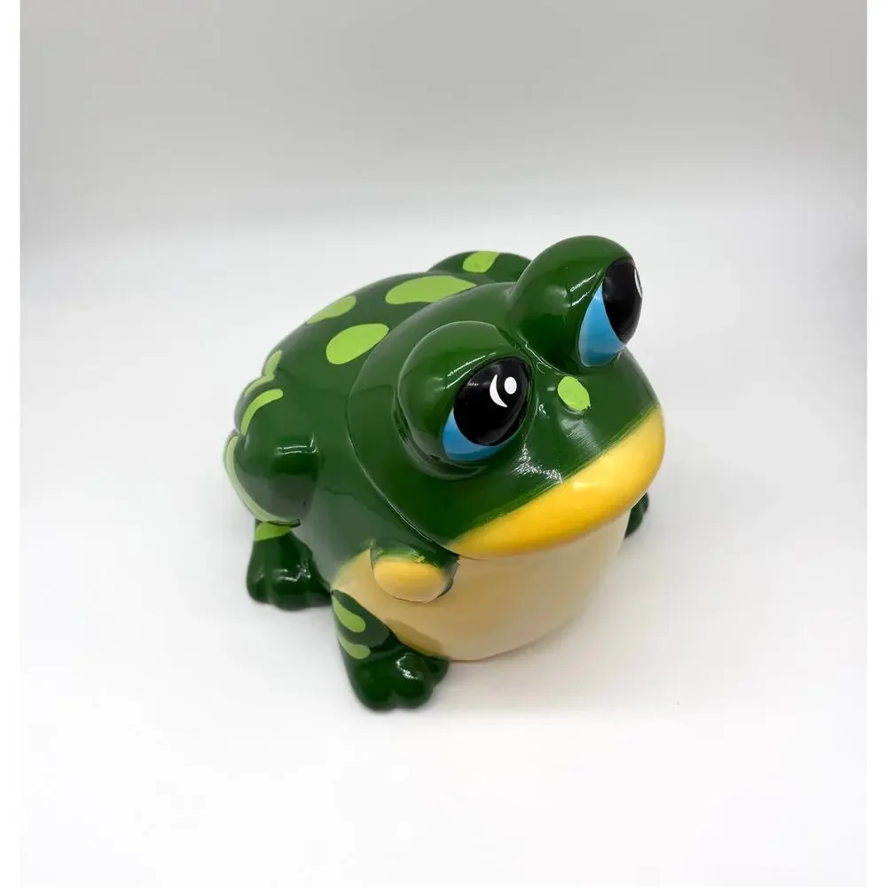 Large Green Frog Ceramic Cookie Jar Big Eyes Lidded Kitchen Canister 11